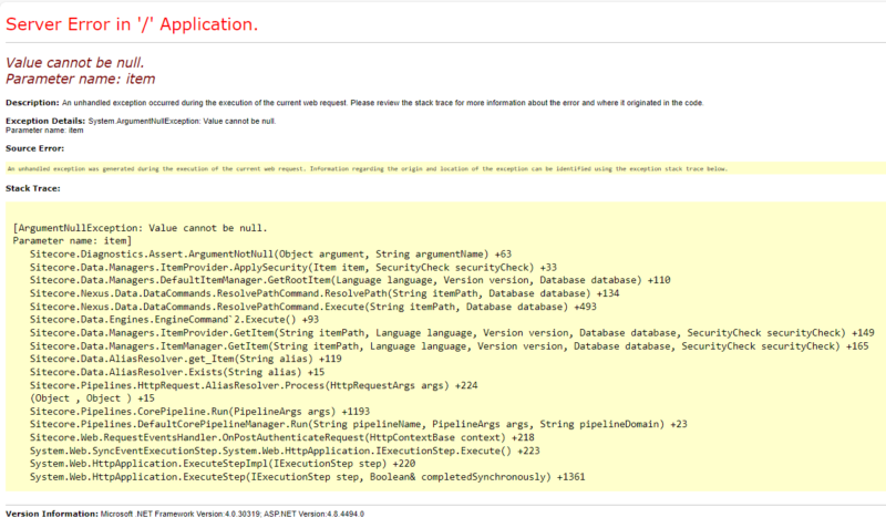 Sitecore “Value cannot be null. Parameter name: item” – thebitsthatbyte.com